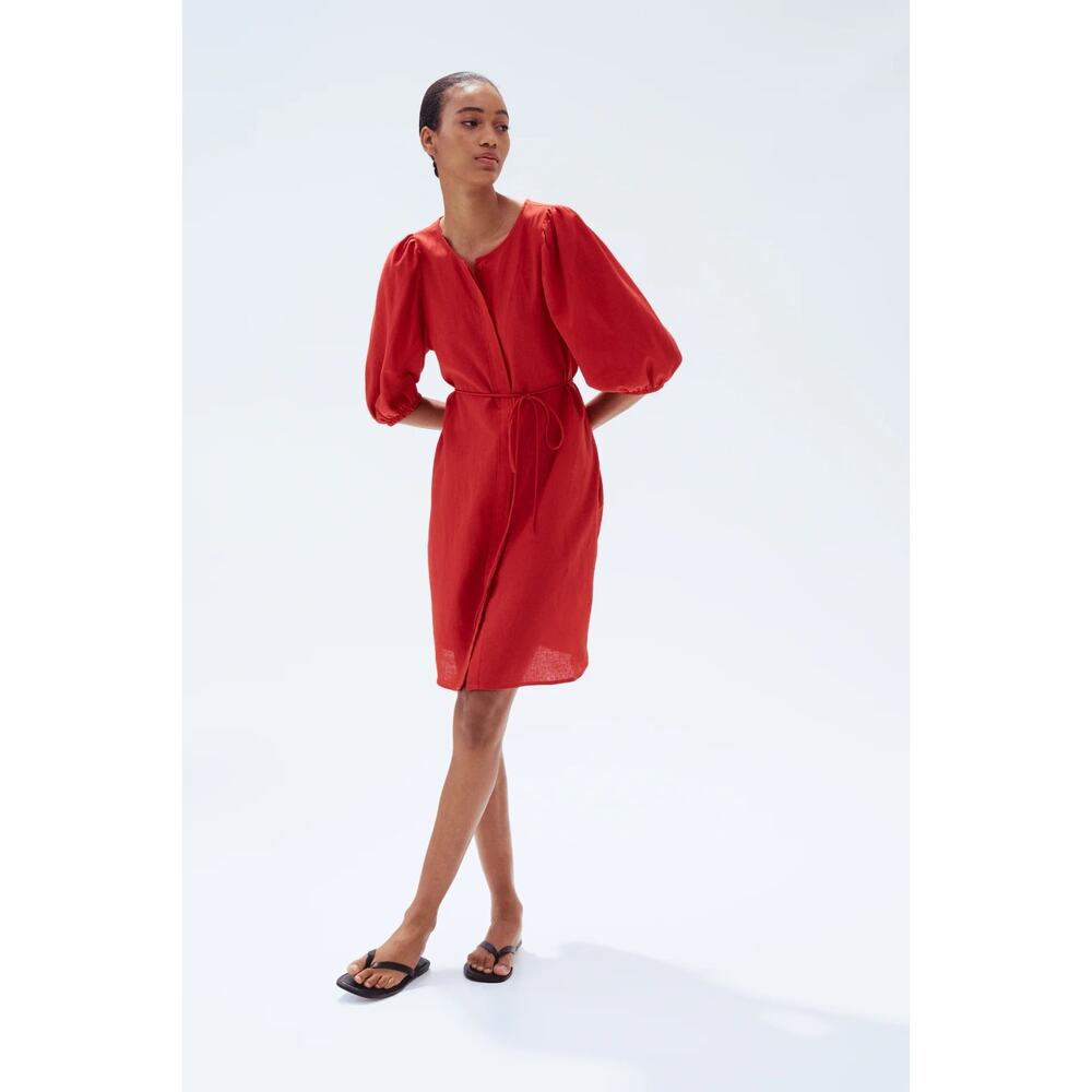 H&M 2025 Premium Selection‎ Linen Blend Dress Red Women H&M Original Size M NWT